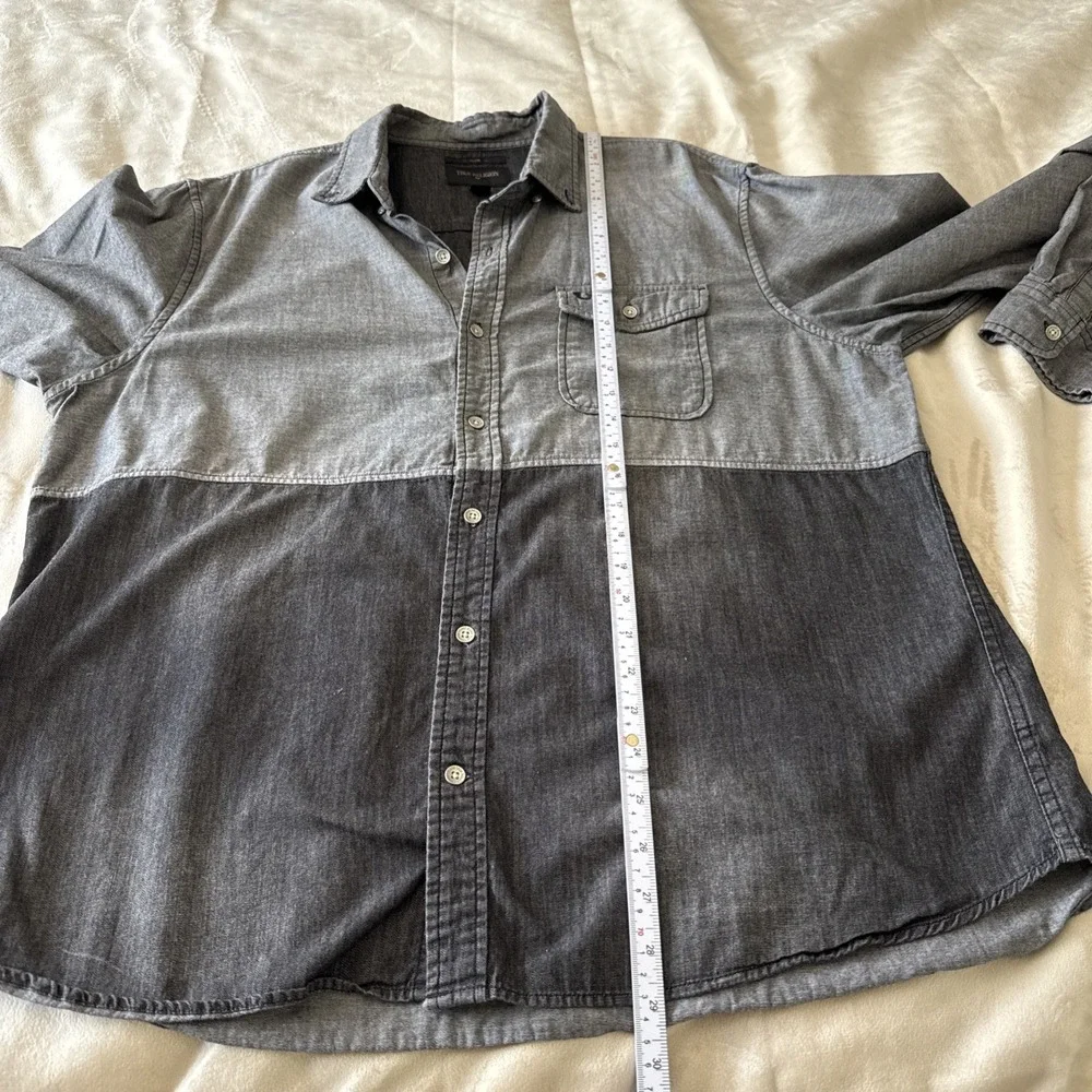 True Religion Western Shirt Mens Size XL Gray Black Slim Fit Color Block